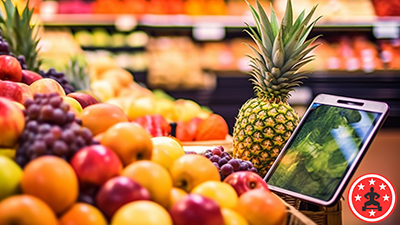 Früchte kaufen im Supermarkt Ananas Orangen und andere. Zitrusfrüchte für den Vitamin-C-Schub