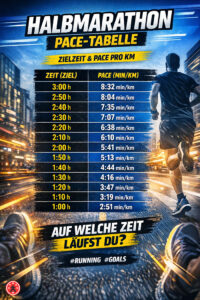 Halbmarathon laufen - Welche Zeit ist realistisch – und welche Pace brauchst du wirklich? Hier eine Tabelle zur besseren Übersicht